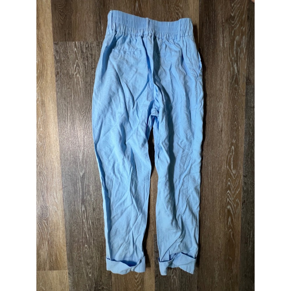 A New Day Linen Blend Trousers Womens 4 Light Blue Excellent High Waist Cuffed - Picture 7 of 8